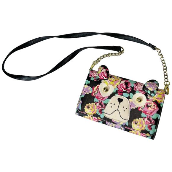 Betsey Johnson Floral Dog Face Crossbody Wallet Bag - Picture 1 of 11